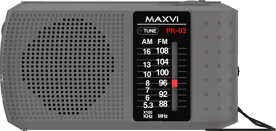 Механическая настройка станций и регулировка громкости в FM/AM радиоприёмнике Maxvi PR 03